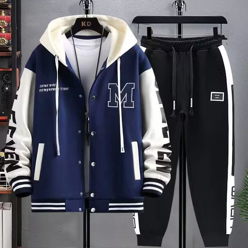 Sweater Cardigan Jacket Men's plus size Short-sleeved suit Youth Spring and Autumn Sports Junior High School Students Handsome Men's Clothing