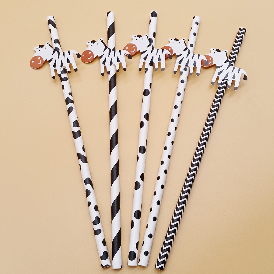 Fiesta transfronteriza decoración creativa de paja vaca animal cebra de papel paja desechable decoración de bebidas