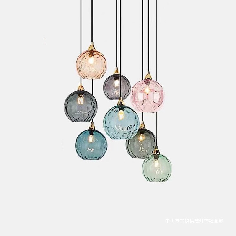 Nordic Modern Concave and Convex Color Water Pattern Glass Ball Chandelier Bedroom Bedside Lamp Creative Restaurant Bar Chandelier