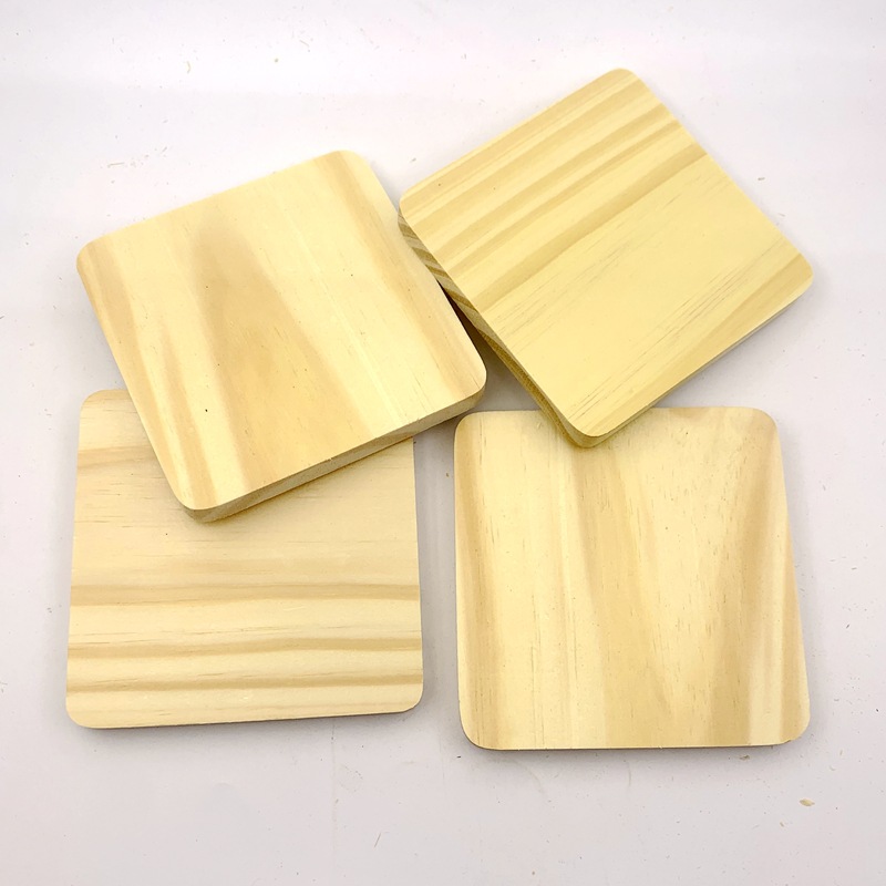 10,2 cm hoja de madera redonda redondeada/hoja de madera cuadrada de ángulo recto 1cm de madera gruesa posavasos de madera maciza hoja de madera decorativa