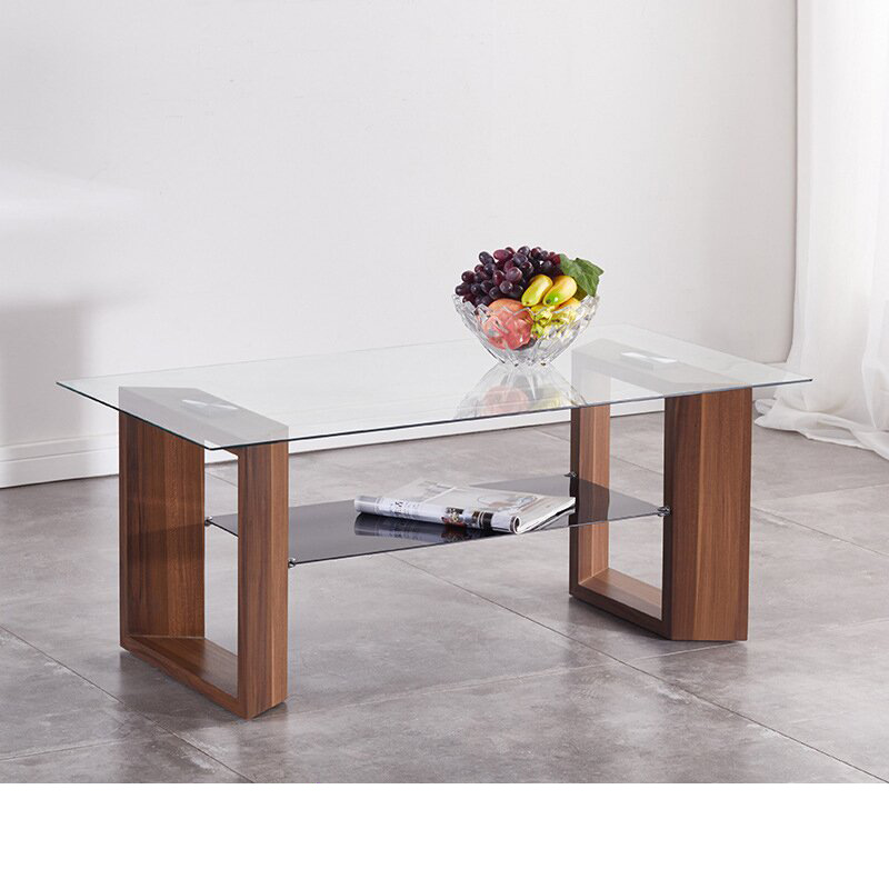 Mesa de café, mesa de té de vidrio templado, sala de estar, mesa de té rectangular doméstica, mesa de té de doble capa de lujo, mesa de té de oficina
