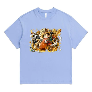 海贼王 ONE PIECE夏季卡通纯棉日漫短袖中小学生落肩款T恤