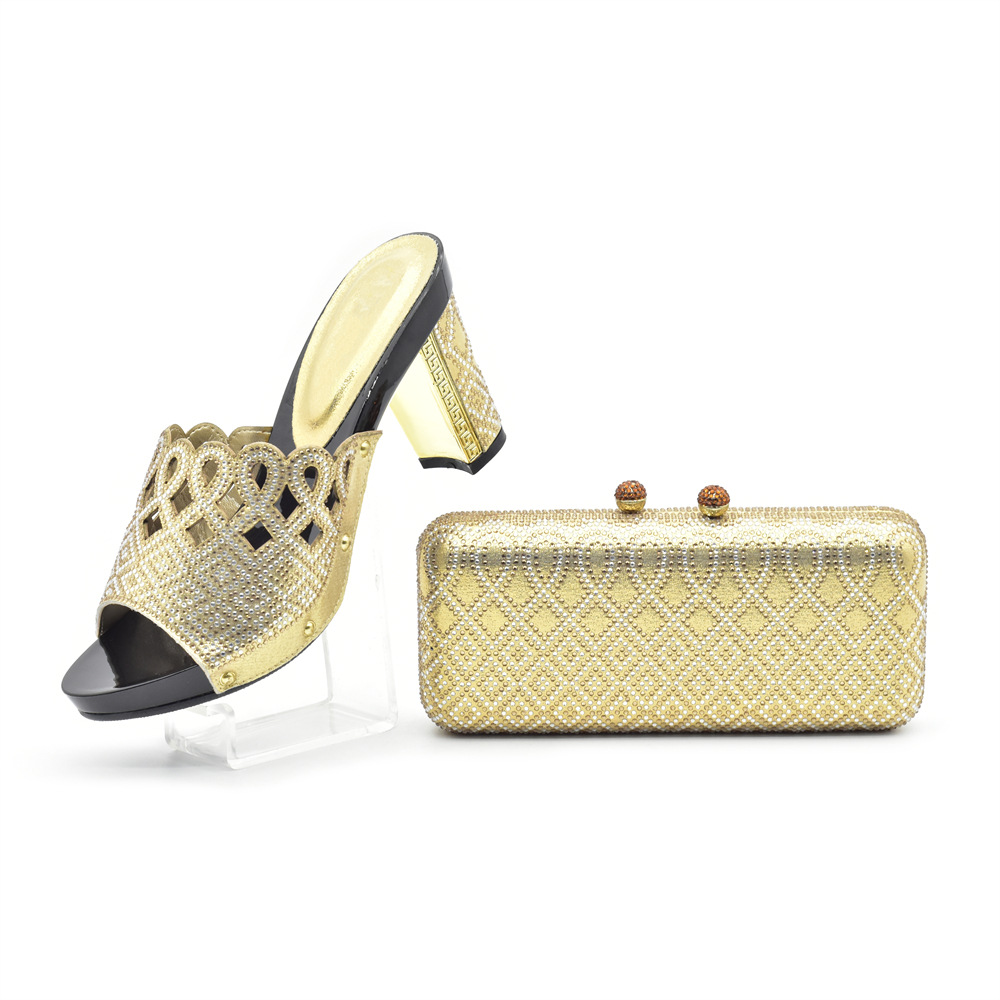 Banquet party round head hot diamond high heel sandals with the same clutch bag party shoe bag set_voghion.com
