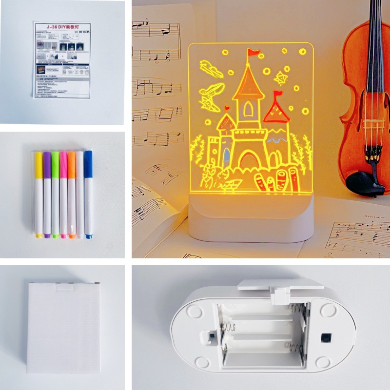 Tablero de dibujo para niños transfronterizo Diy Lámpara de tablero de dibujo pintada a mano borrable Tablero de graffiti led Tablero de mensajes Regalo para niños