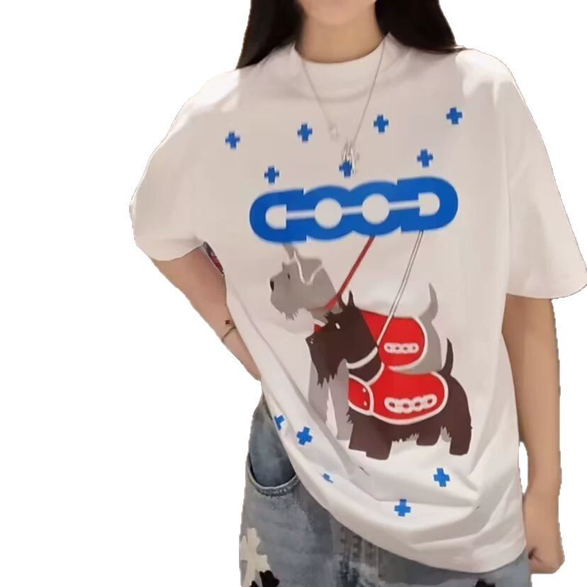 25ss Старый белый GOOD Национальная тенденция ниша модный бренд Pearl слоган Футболка с коротким рукавом для пары знаменитость Xiaohong блогер та же модель