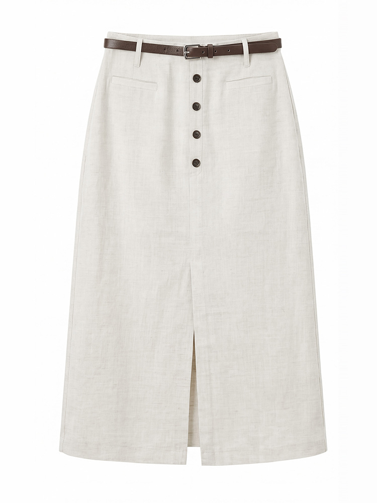 Chân váy xếp ly nữ xòe chất liệu tencel linen thoáng mát — Màu gai dầu thô