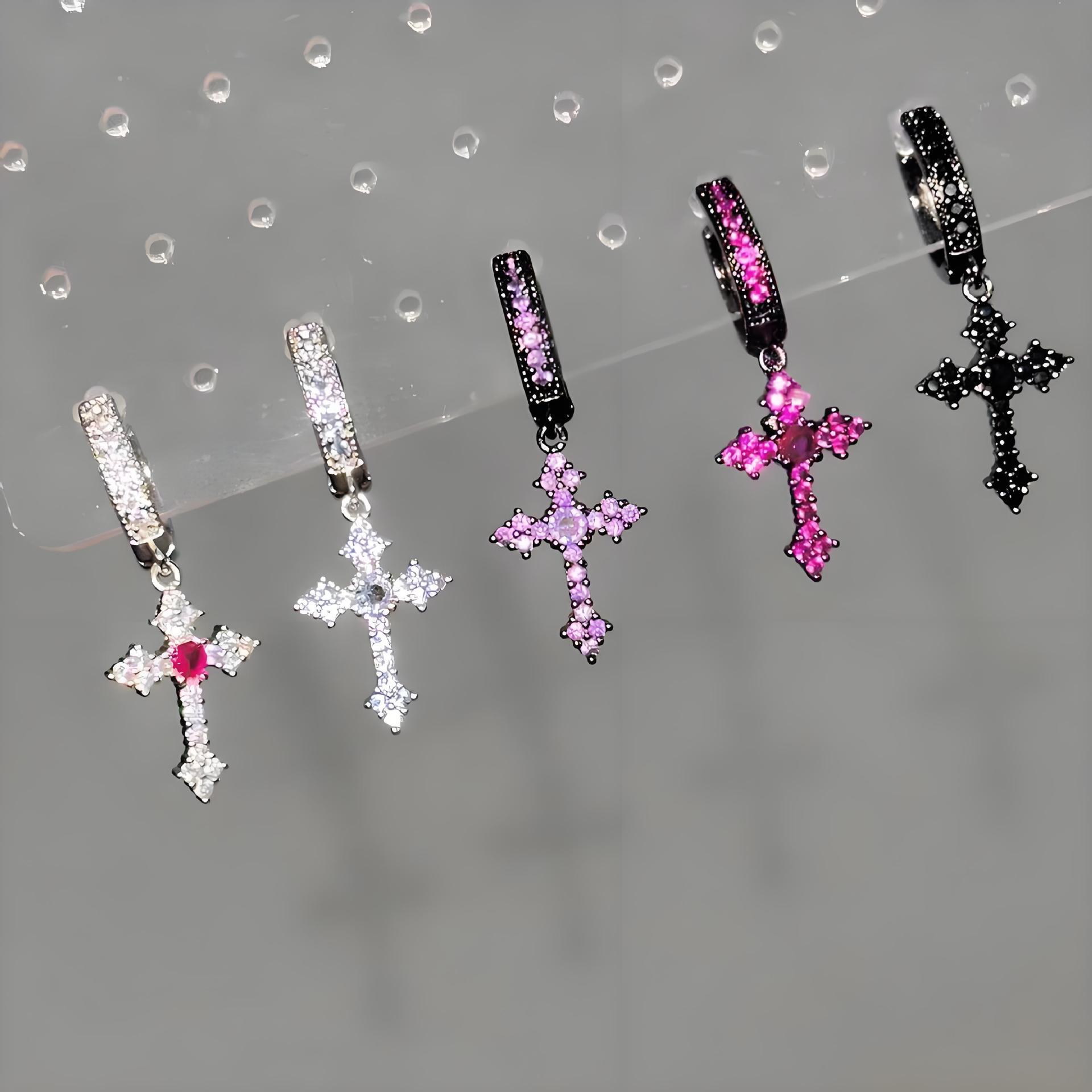 ‌ Sweet and Spicy Heavy-Duty Cross Heart Pendant Y2K Earrings for Women Trendy Cool Hoop Earrings Accessories Wholesale