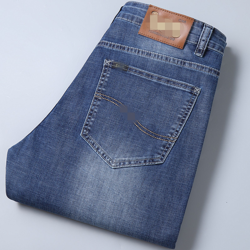 Foreign Trade Brand Cross-Border E-Commerce Specializes in Men's Summer Thin Stretch Business Straight-Leg Jeans, One-Piece Dropshipping