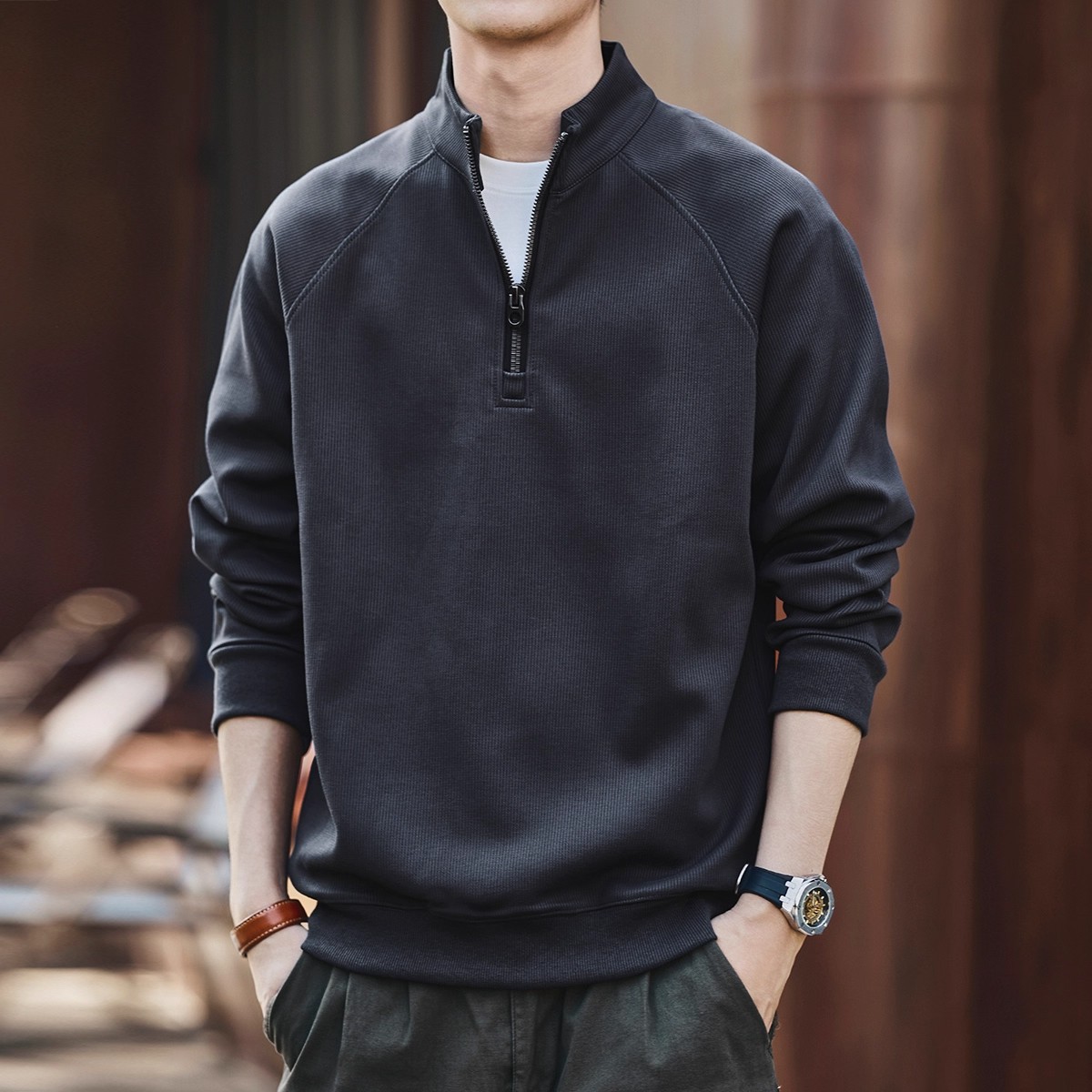 2025 American Retro Semi-zipper Stand-up Neck Sweater Men's Autumn And Winter Loose Casual New Sports Jacket_viptrois.com