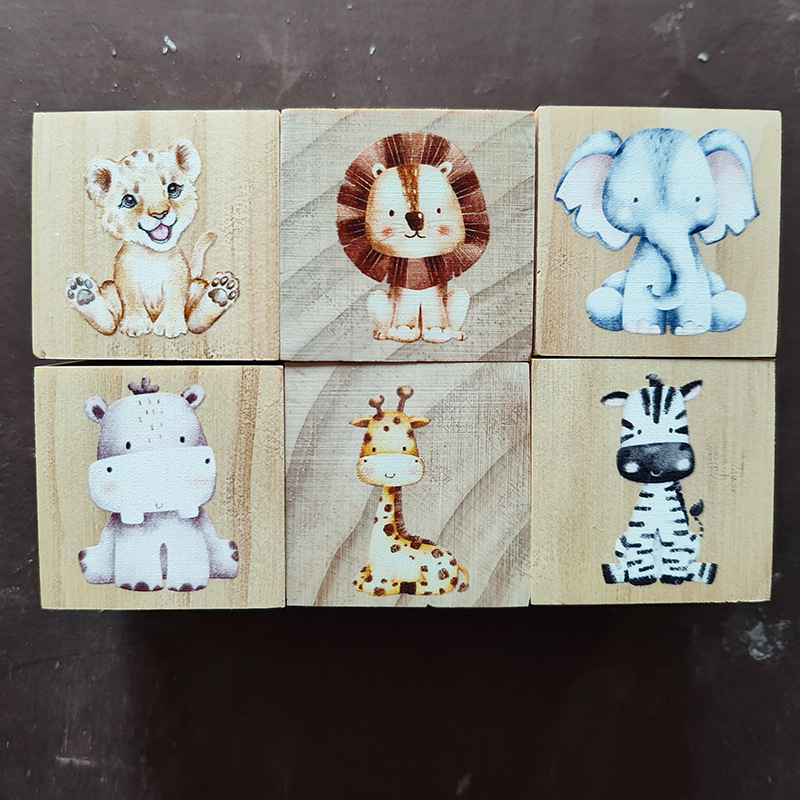 Customized Wooden Cubes, Six Packaged Wildlife Series Outer Box Remarks: New1693