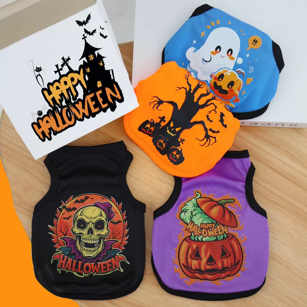 Домашние животные Хэллоуин жилет Собака Тыква Призрак Тонкая одежда Тедди Би Медведь Маленькая собака Кошка не липкая