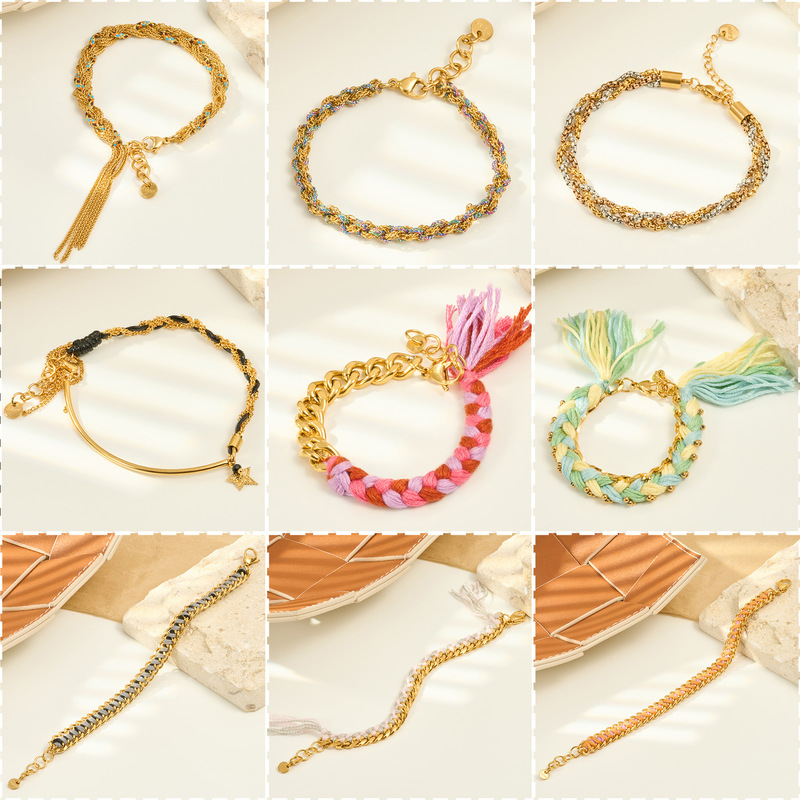 French Cuban fabric bracelet women's stainless steel hand rope titanium steel European jewelry cross-border niche design high