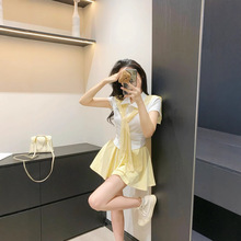 韩国东大门夏季新款时尚休闲短袖POLO衫披肩上衣短裙三件套套装