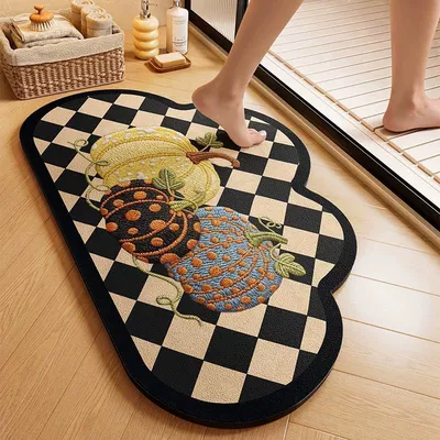floor mat for bathroom and toilet, Avtomobil döşəmə paspasları - checkerboard-pumpkin-cart-clouds-4060cmsecond-generation-diatom-mud
