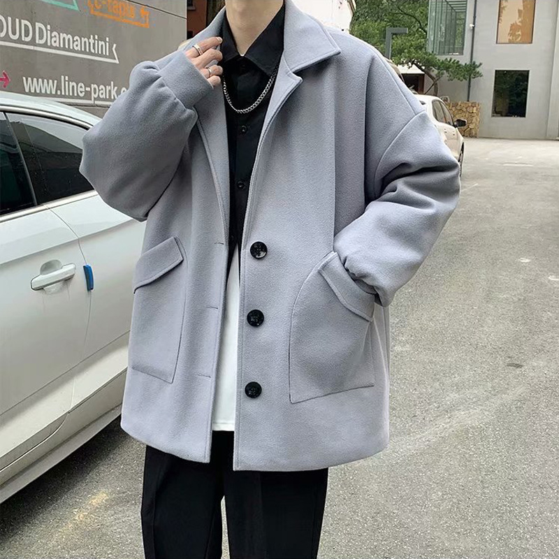 Otoño e Invierno abrigo de lana de los hombres de Hong Kong estilo de moda casual abrigo coreano estilo suelto Ruan Shuai nueva gabardina de longitud media