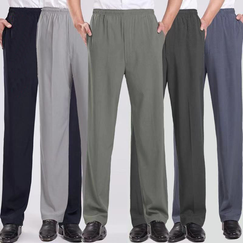 A2/15 Summer Lightweight Middle-aged and Elderly Casual Men's Pants with High Waist and High Waist Hand-held Flower Sports Pants