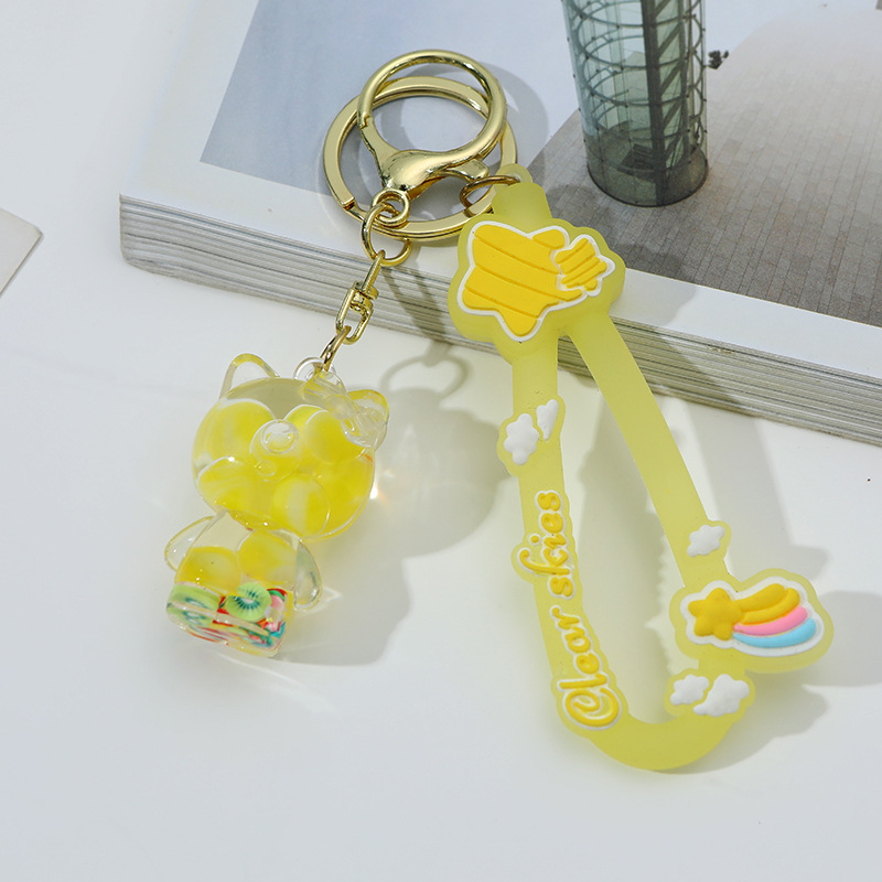 Caricatura KT en botella de arena flotante de aceite en burbujas de aceite llavero llavero de automóvil regalos de vacaciones