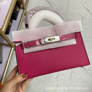 Silver Buckle High-Quality Genuine Leather Cross-Pattern Kelly Bag for Women, Crossbody, Shoulder, and Handbag in Candy Color with Contrasting Design