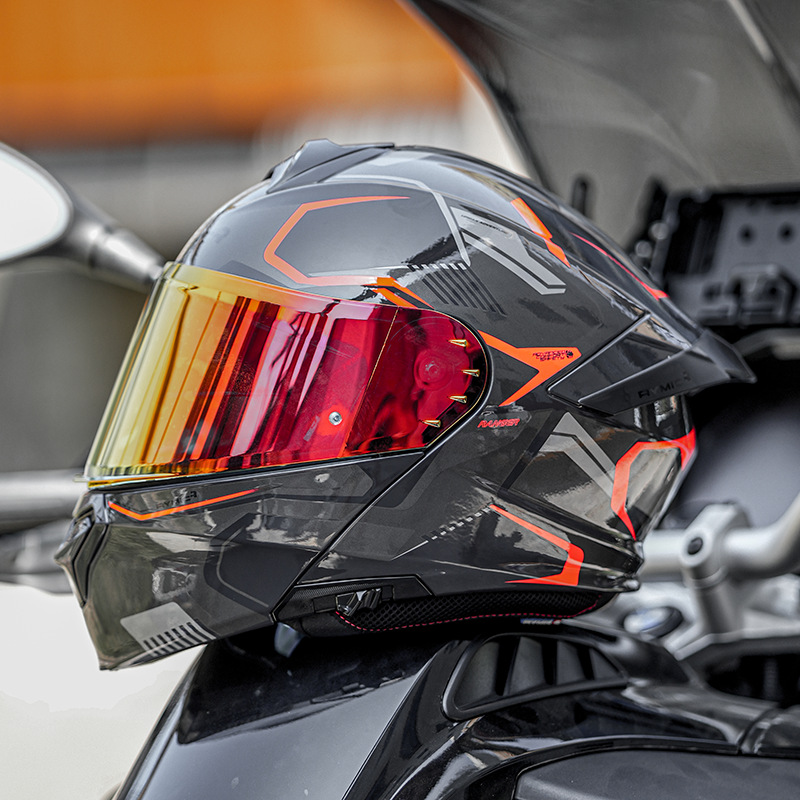 Casco de motocicleta Ruimi, motocicleta para hombres y mujeres, casco de doble espejo, ranura Bluetooth totalmente cubierta, cola grande de cuatro estaciones 3C