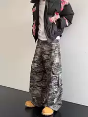 American Style Retro Multi-Pocket Camouflage Crane Pants for Men and Women Spring and Autumn Loose Casual Washed Wide-Leg Deconstructed Scimitar Pants
