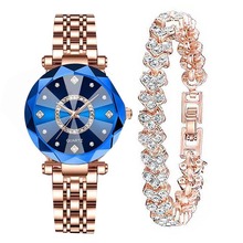 25新品小众无logo女手表小绿表时尚满钻星空电子高颜值钢带石英表