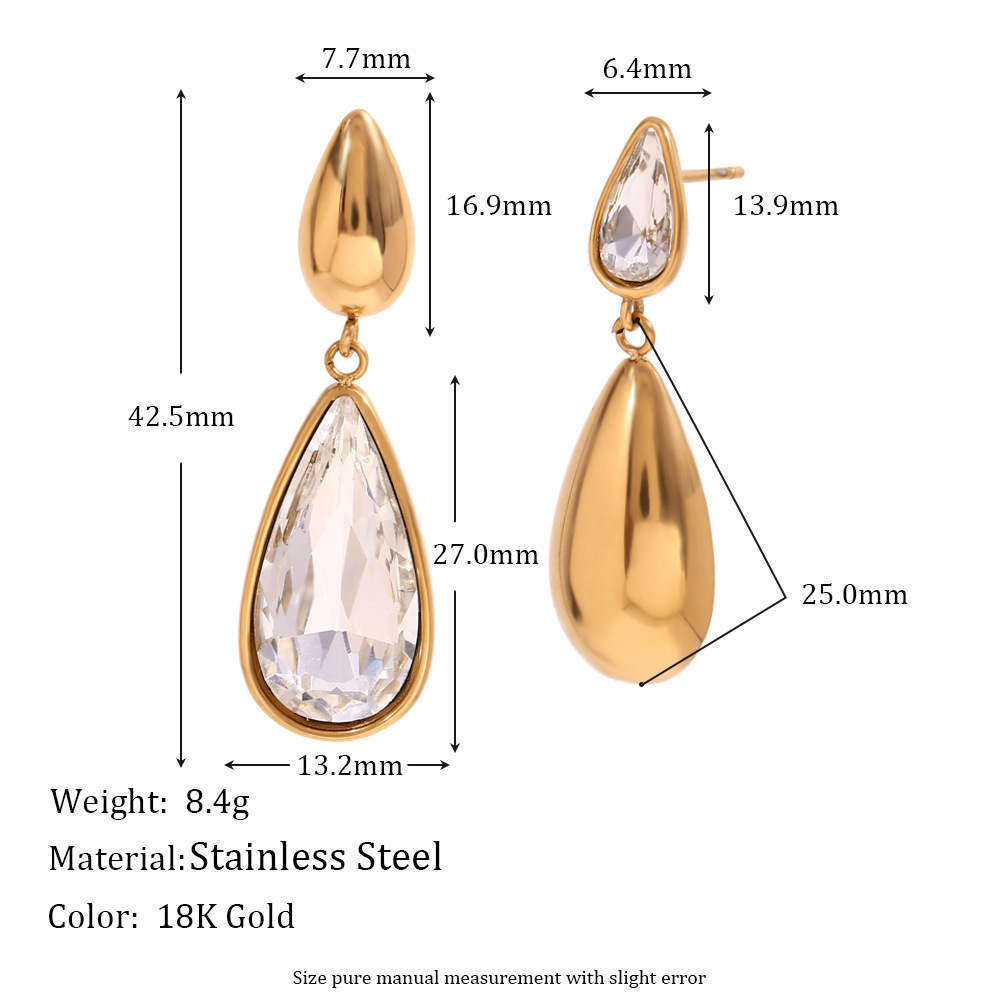 Water Drop White Diamond Stainless Steel Earrings