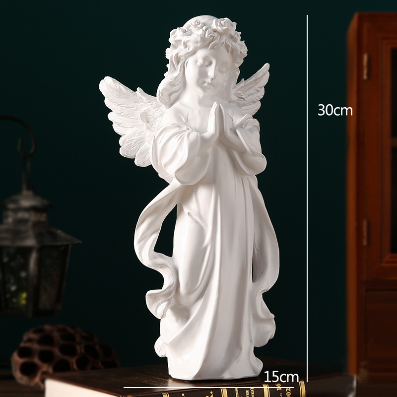 Adornos de ángel retro de estilo europeo, decoración de mesa de niña angelito de plástico de resina americana
