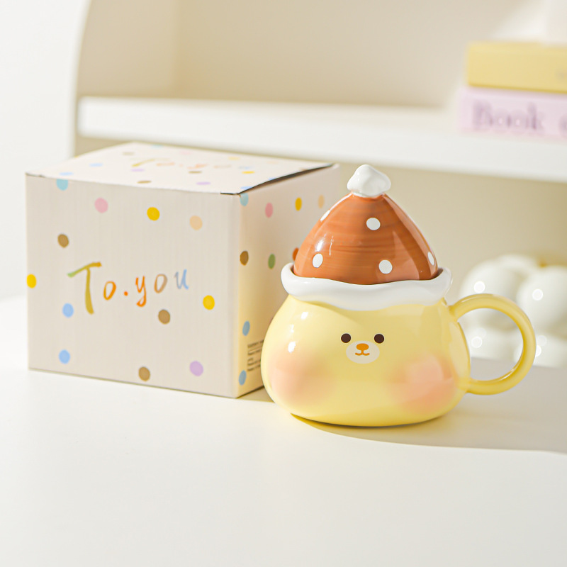 Creativo lindo caramelo haws dibujos animados cerdito cachorro taza cerámica taza con tapa regalo taza de agua taza de pareja