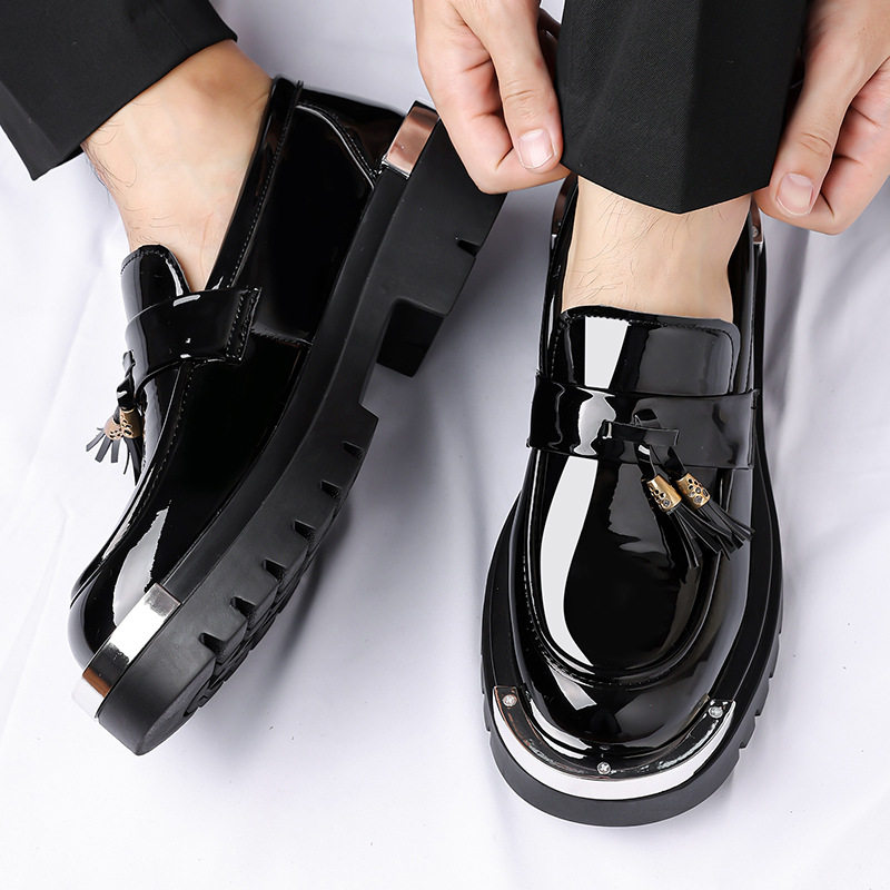 Giày lười nam da PU cổ thấp mũi vuông, giày da nam phong cách casual, form rộng — màu nâu, đen