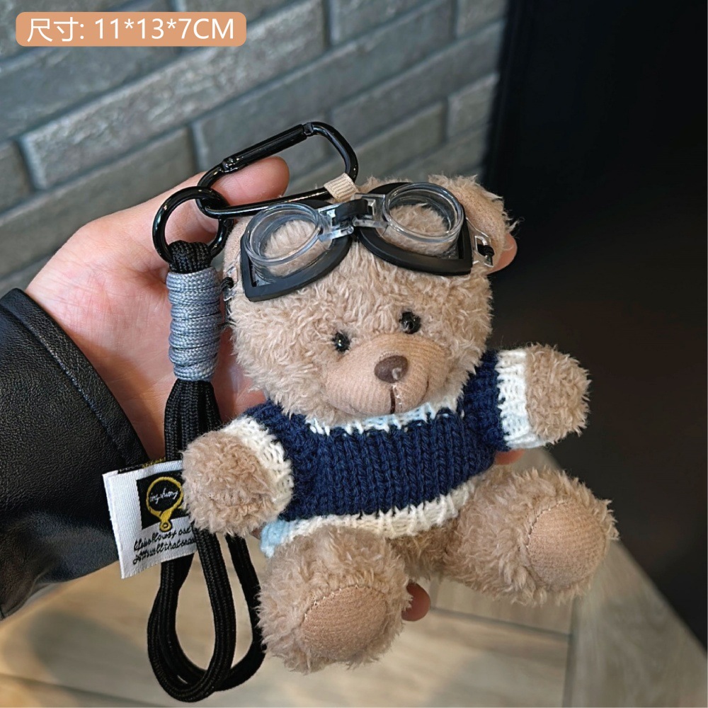 Nuevo piloto suéter oso muñeca colgante niña corazón llavero colgante decoración de coche muñeca pequeño regalo