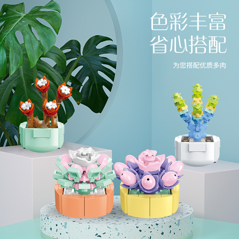 Diamante caballo bloques de construcción flor suculenta olla creativa ramo decoración compatible con Lego niños pequeñas partículas ensambladas juguetes al por mayor