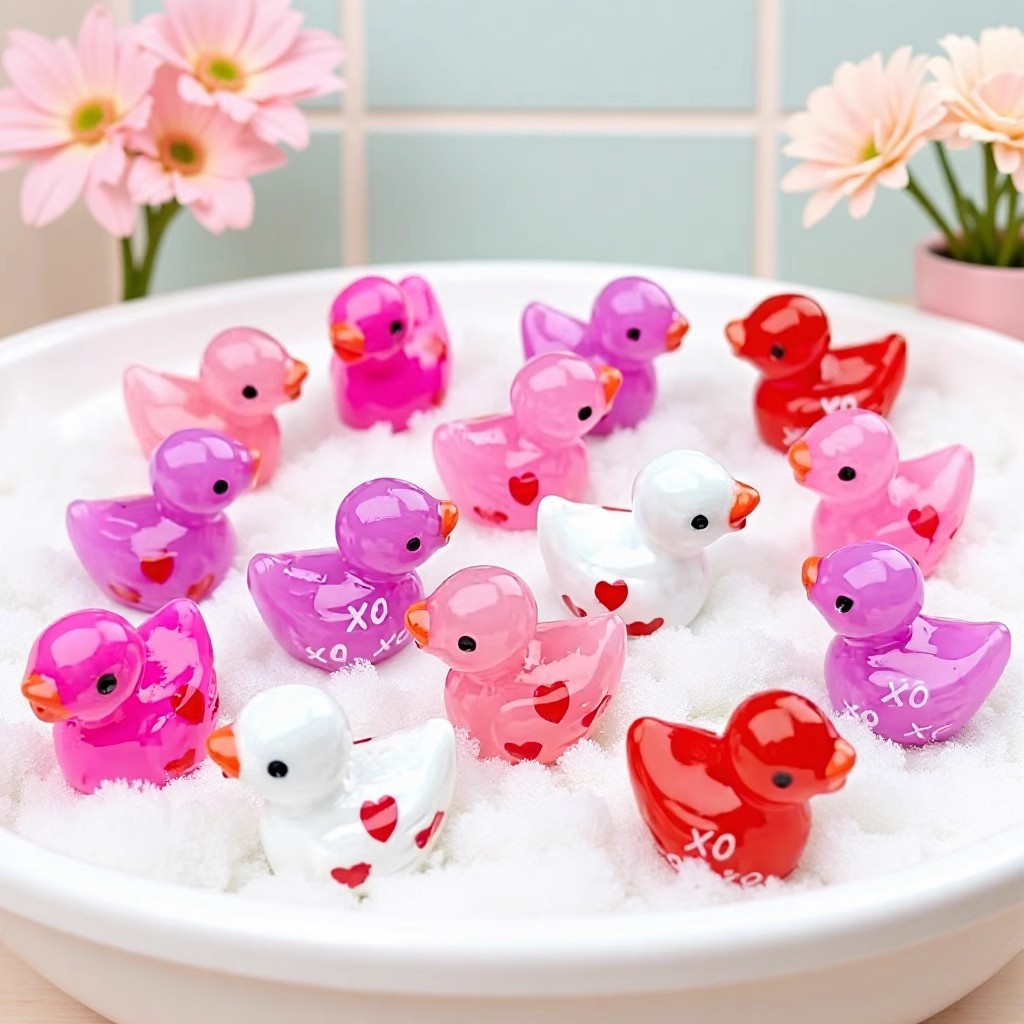 跨境情人节爱心小鸭子迷你树脂小摆件xo鸭子装饰diy创意饰品配件