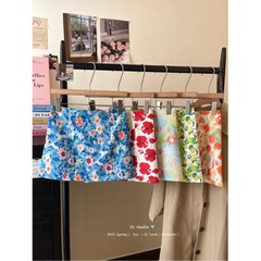 温柔气质红色油画减龄碎花半身裙女夏季高腰海边度假风包臀裙短裙