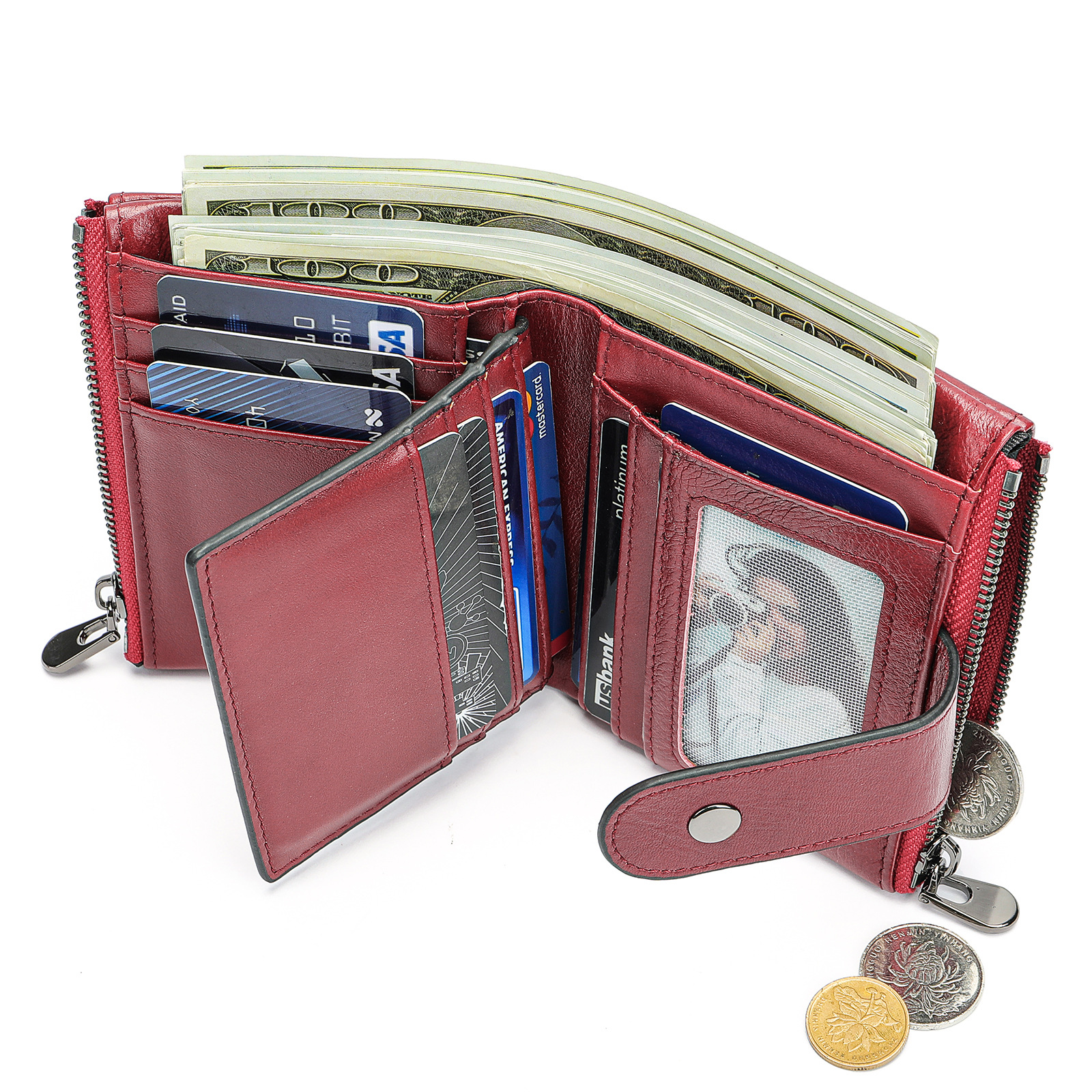 Malunte Anti-Magnetic Vintage Genuine Leather Long Wallet Women's Clutch High-End Multifunctional Top Grain Cowhide Wallet - Thumbnail 6