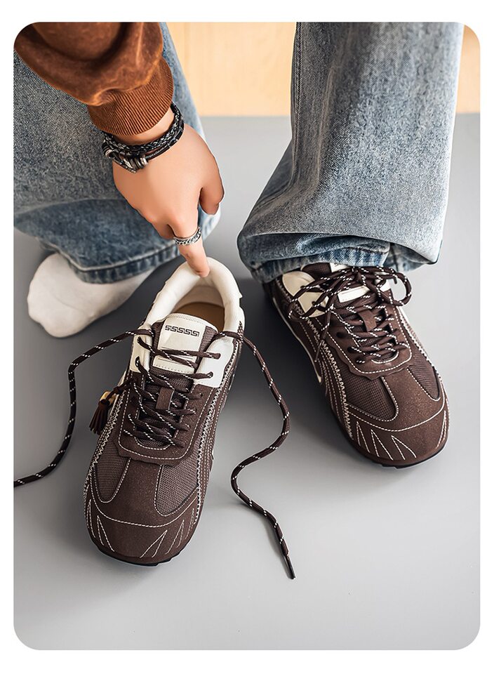 Giày sneaker nam da tổng hợp cổ thấp đế phẳng, kiểu giày tập luyện thể thao — Màu xanh da trời, màu nâu, đen chi tiết 10