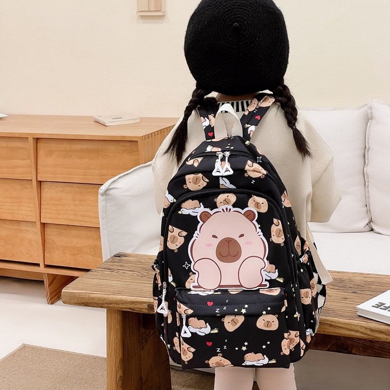 Mochila de dibujos animados para niños y niñas, lindas mochilas para estudiantes de jardín de infantes Capibara, mochilas para niños de gran capacidad.