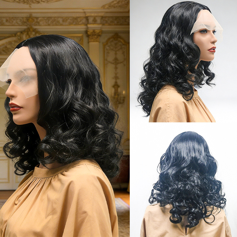 Women's Lace Front Wigs, Medium-Length Curly Hair, Synthetic Fiber Full Wigs, Wholesale Human Hair Lace Front Wigs, Cross-Border