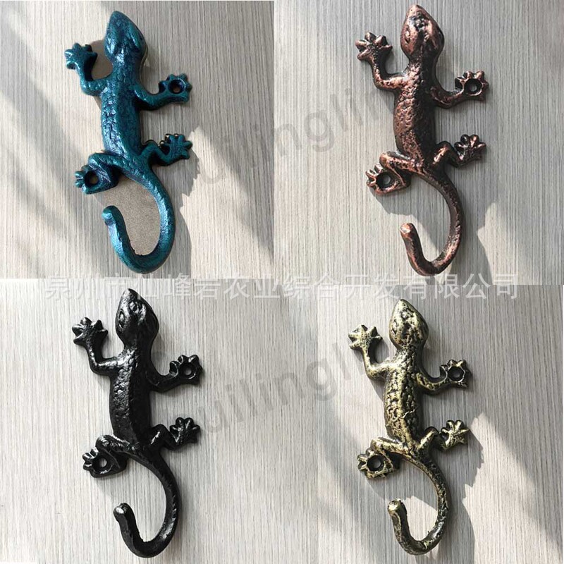Cross-border vintage cast iron gecko hooks, creative animal-shaped wall hooks, decorative hanging ornaments for courtyards and entryways Cross-border vintage cast iron gecko hooks, creative animal-shaped wall hooks, decorative hanging ornaments for courtyards and entryways