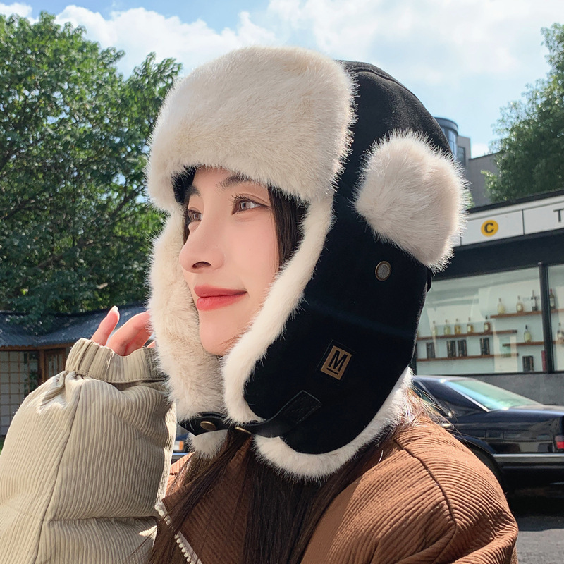 女性用雷峰帽子、冬用ベルベット厚く暖かい綿帽子、屋外サイクリング耳保護帽子、男性用東北防風帽子、スキー帽子|undefined