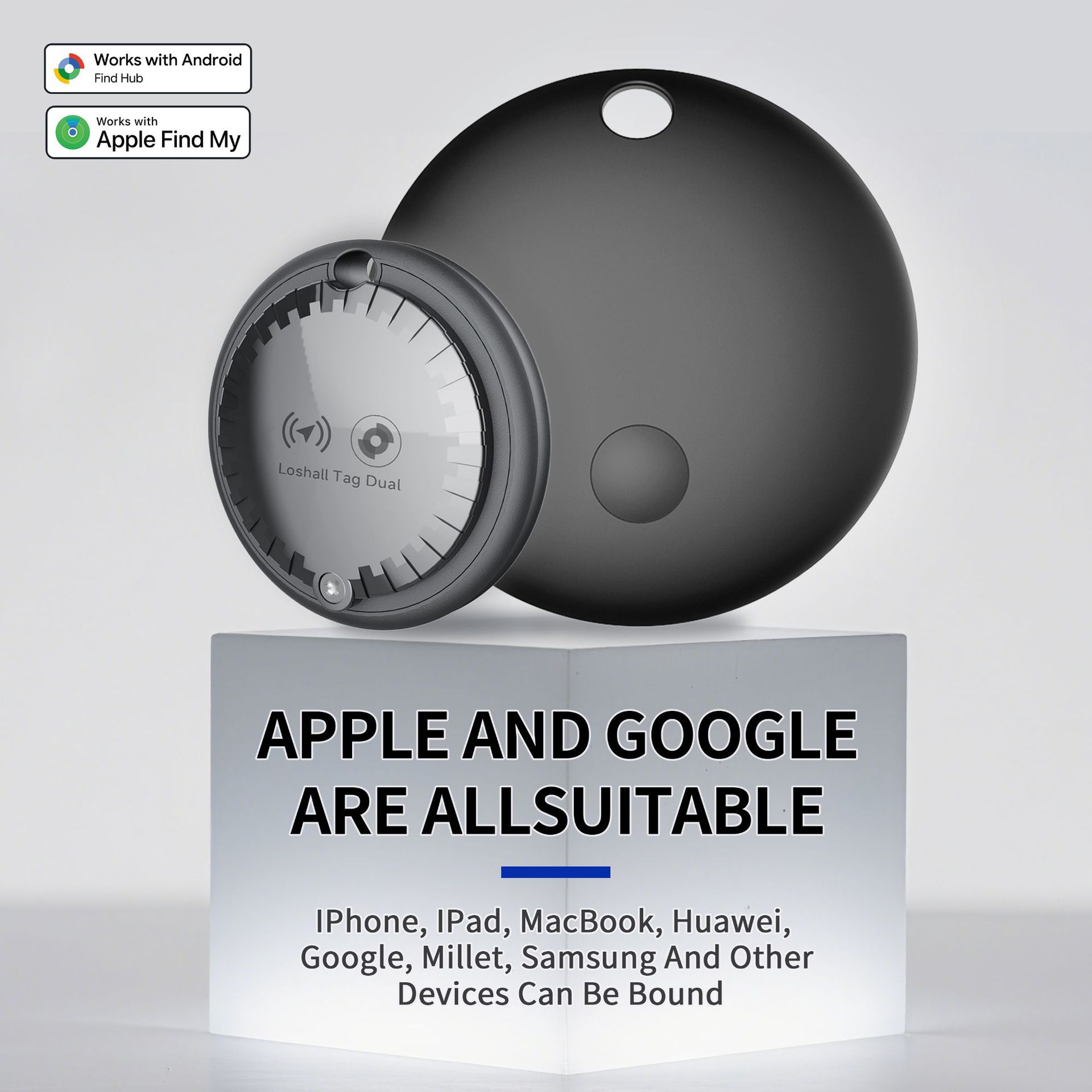 Redondo iOS sistema Android GPS universal para Apple Google artículos rastreador de pérdida de mascotas