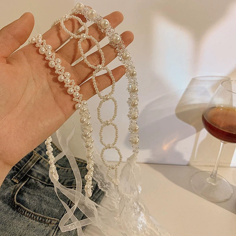 Супер сказочный белый кружевной хрустальный жемчужный ремень для волос для волос для женщин