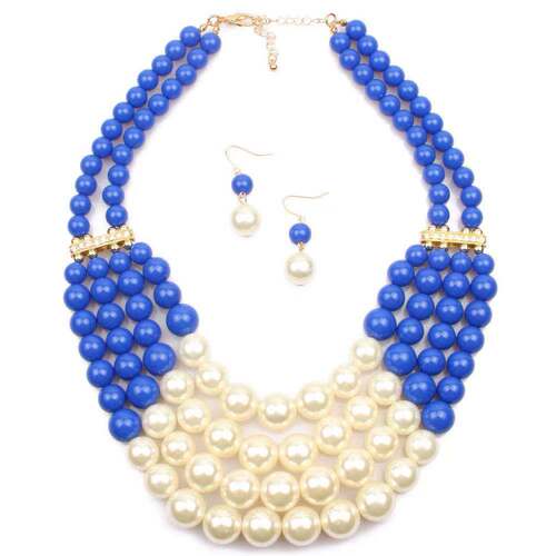 European and American cross-border pearl jewelry set, exaggerated multi-layered colorful pearl necklace, earrings, retro accessories wholesale