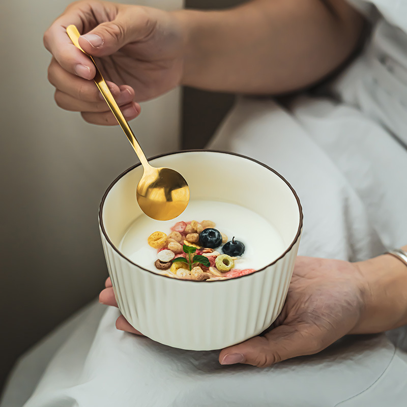 [Tazón de arroz de grano vertical en relieve] tazón de sopa pequeño de cerámica tridimensional hogar simple tazón de aspecto alto con ligeros defectos