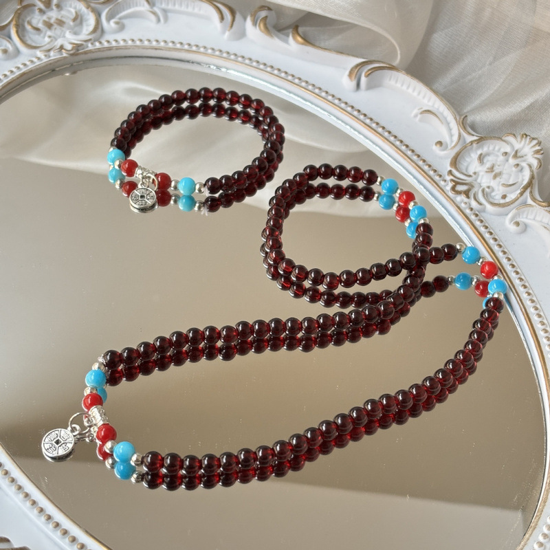 6mm Imitation Garnet Three-Circle Bracelet Ethnic Style Multi-Circle Bracelet Buddhist Beads Cultural Jewelry Live Streaming Supply Source Benefits 6mm Imitation Garnet Three-Circle Bracelet Ethnic Style Multi-Circle Bracelet Buddhist Beads Cultural Jewelry Live Streaming Supply Source Benefits