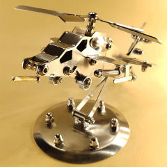 New handmade stainless steel SMG WuShi helicopter model—crafted metal art piece, perfect as an office or car decoration.