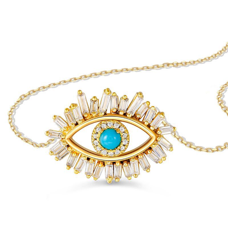 December Birthstone Turquoise Inlay Material Pendant Necklace Classification 925 sterling silver Chain Material cable chain Chain Type 925 Sterling Silver Turquoise Cable Chain Plating Devil's Eye Pendant Necklace