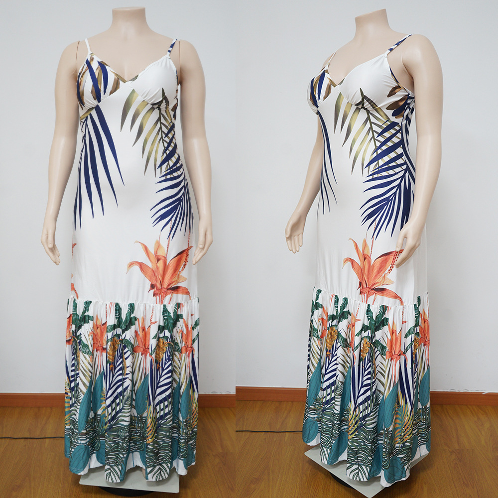 Strap Dress Elegant Halter Neck Sleeveless Printing Maxi Long Dress Daily display picture 2