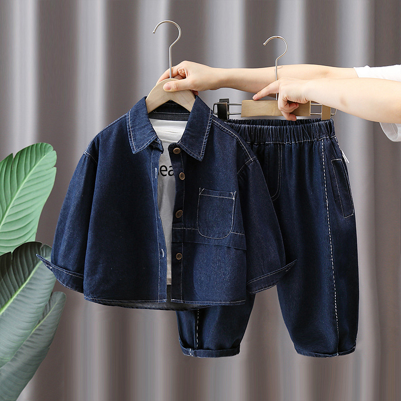 6078 traje de mezclilla de otoño para niños 2024 nuevo traje de dos piezas coreano de primavera y otoño para niños