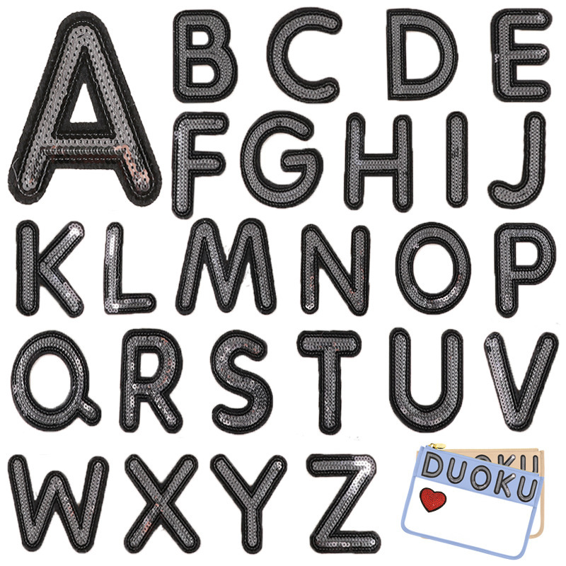 朵酷PET珠片绣花标英文字母爱心亮片布标服装辅料补丁贴刺绣布贴