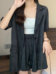 Short-Sleeved Suit for Women, Plus Size, Fat Mm, Summer Fashion, Age-Reducing Elegant, Light and Mature Style Suit Shorts Two-Piece Set